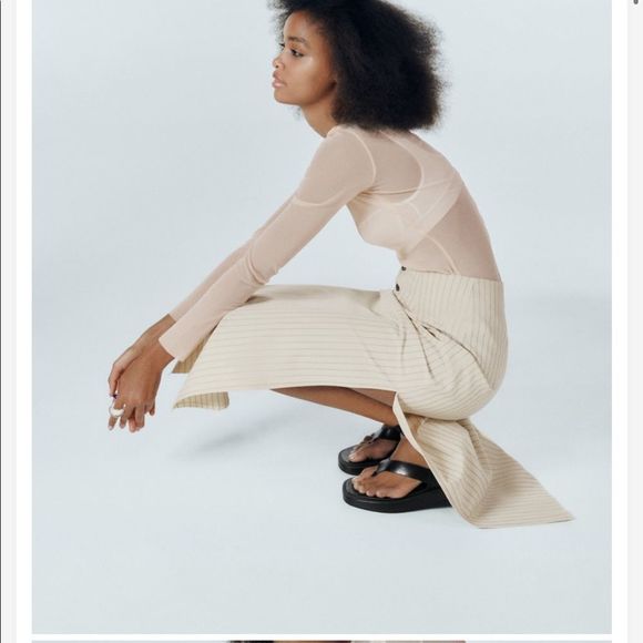 ZARA STRIPED MIDI SKIRT - Picture 2 of 7